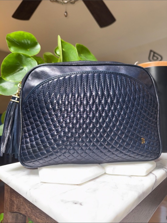 Bally Handbags - Bally Vintage Navy Lambskin Quilted Crossbody Bag